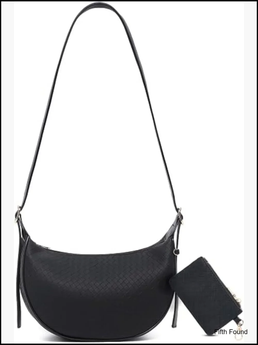 Woven Crescent Shoulder Bag Vegan Leather Hobo Crossbody with Small Bag